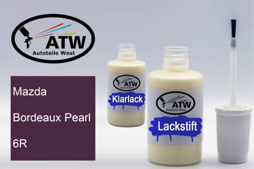 Mazda, Bordeaux Pearl, 6R: 20ml Lackstift + 20ml Klarlack - Set, von ATW Autoteile West.